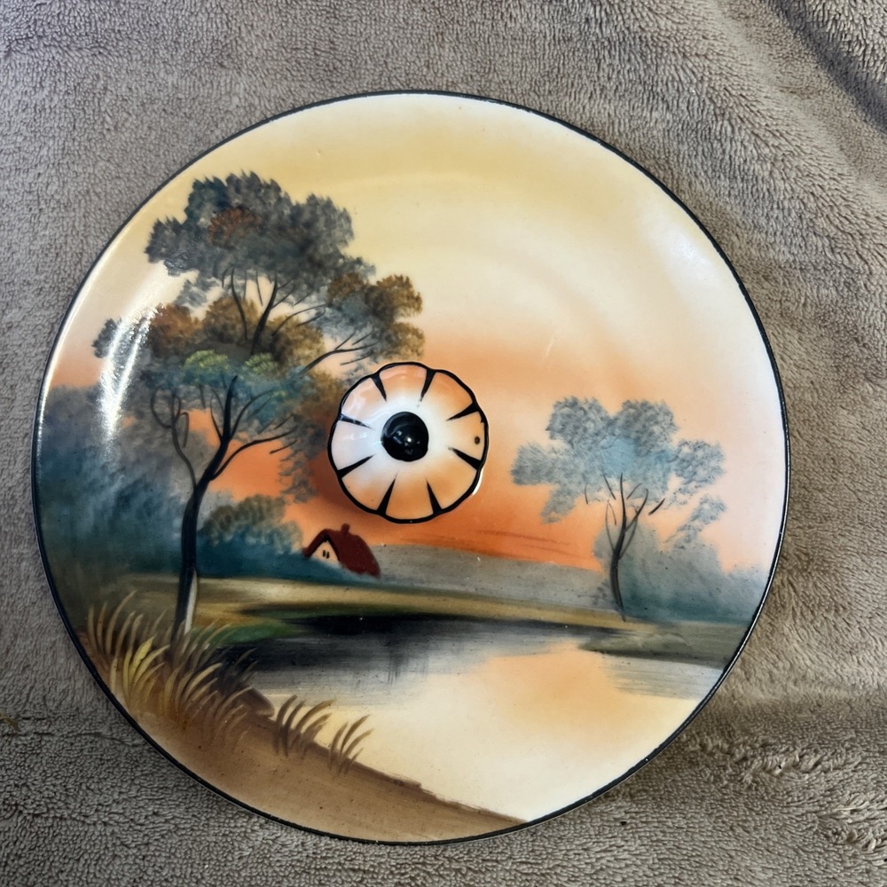 Noritake Tree In The Meadow Lemon Handled Bonbon Trinket Dish Hand Painted Japan